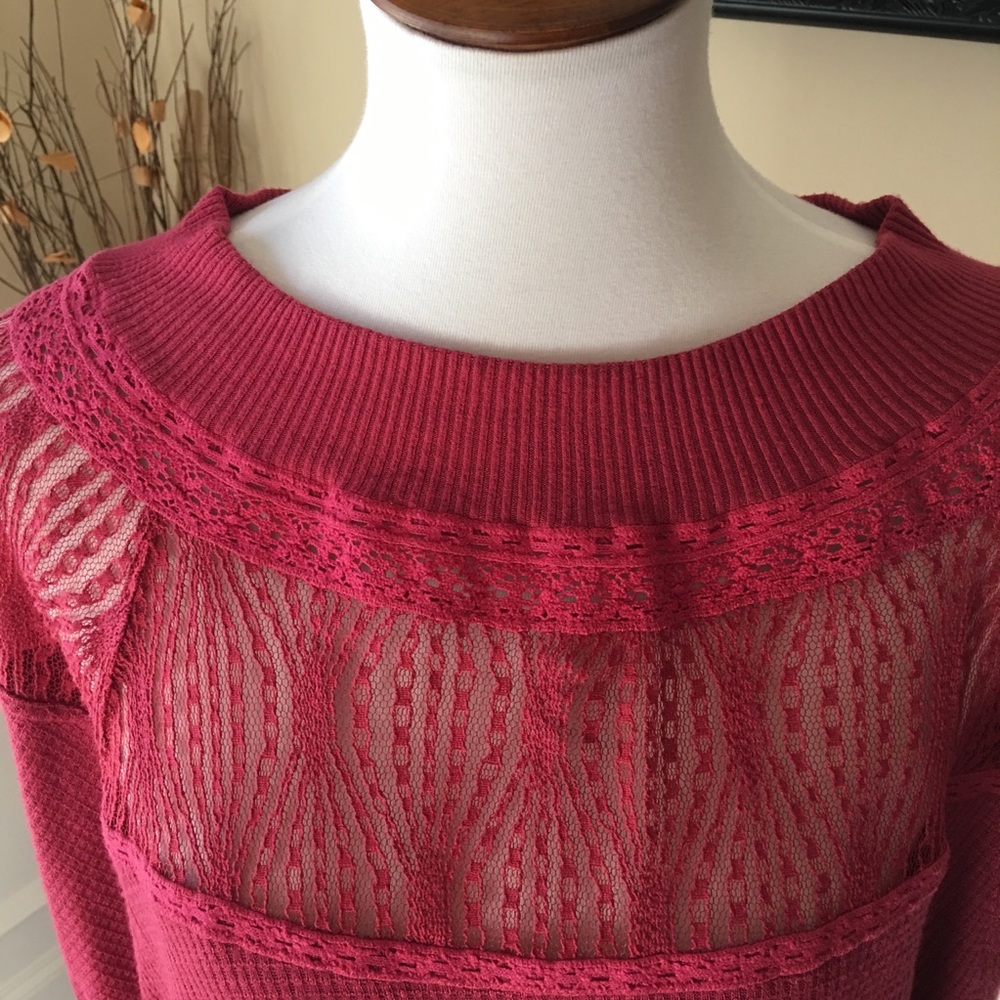 Free People Mesh Neckline Prairie Knit Tunic Top - Picture 3 of 8